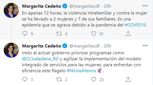 Margarita Cedeno insta al Gobierno a que actue para frenar