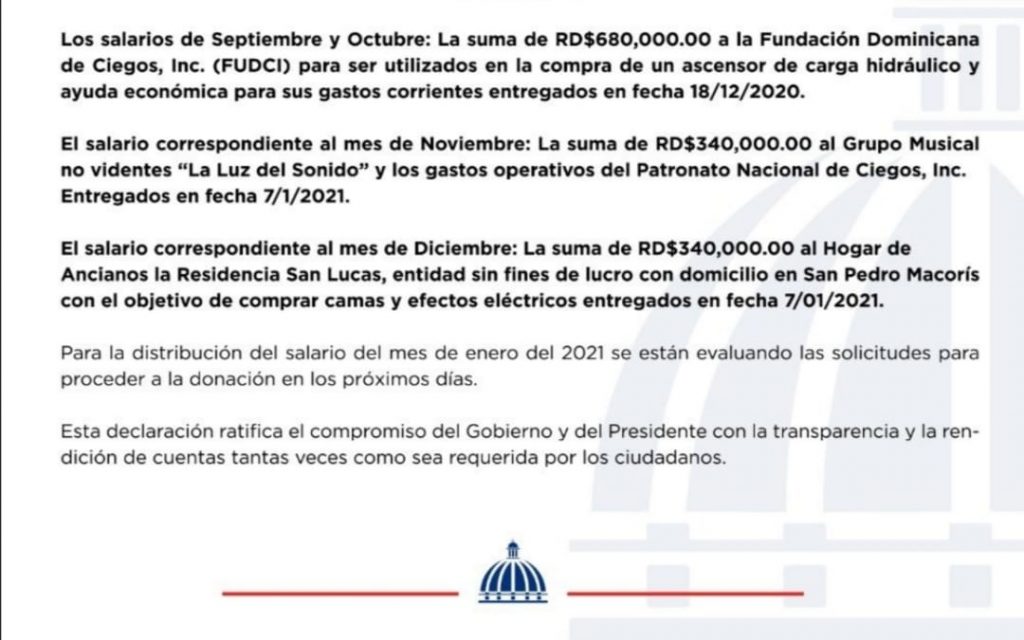 1613070307 85 Presidente Abinader ha donado RD1360000 de su salario en cuatro