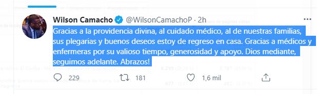 1626655508 953 Wilson Camacho tras padecer de COVID Gracias a la providencia