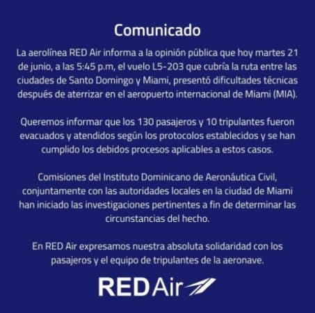 Lea aquí el comunicado de RED Air tras accidente en Miami